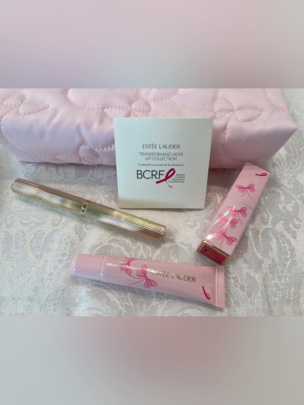 Estée Lauder Lip Collection with Pink Quilted Cosmetic Pouch “Transforming Hope” - Picture 8 of 10
